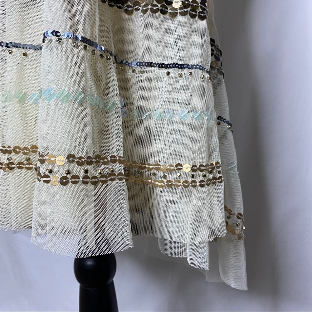 Free People Cream Multi Color Sequin Mesh Tank Top - image 3